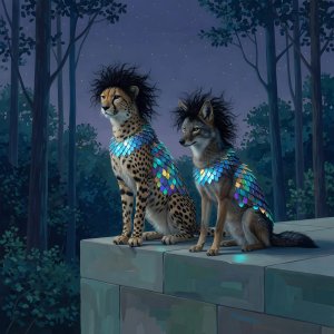 illustrations-fantasy-creatures · The Cheetah And Jackal With Wild Black Hair