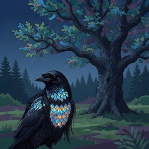 illustrations-fantasy-portraits · Raven With Pure Black Hair Wearing Luminensce Scales