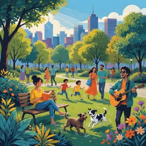 illustrations-social · A Bright Morning Day In A Lively City