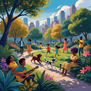 illustrations-social · A Bright Morning Day In A Lively City