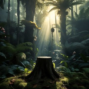 illustrations-landscape · Exotic Rainforest Deep At Dawn Towering Bioluminescent Trees