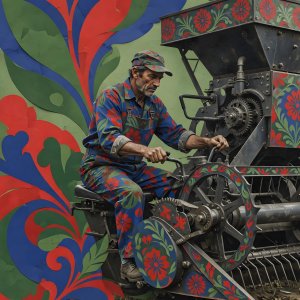 illustrations-work · Industrial Farm Machinery Fused With Matisse Like Decorative