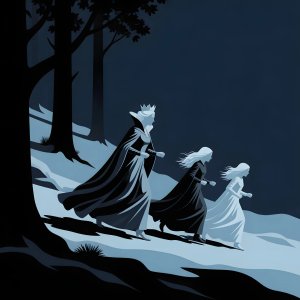 illustrations-fantasy-royalty · The Queen And Her Daughters Running From Danger
