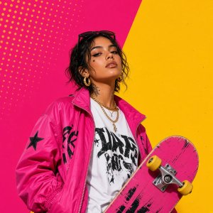 photos-people-editorial-portraits · Confident High Fashion Portrait Of Skateboarder Mal Against