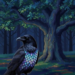 illustrations-fantasy-portraits · Raven With Pure Black Hair Wearing Luminensce Scales