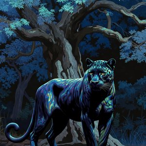 illustrations-fantasy-creatures · The Powerful Panther With Luminescent Scales Next To