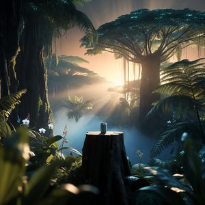 illustrations-landscape · Exotic Rainforest Deep At Dawn Towering Bioluminescent Trees