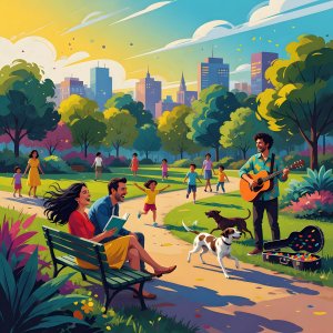 illustrations-social · A Bright Morning Day In A Lively City