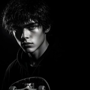 portraits-gel · Striking Black And White Fashion Teen Skateboarder Portrait