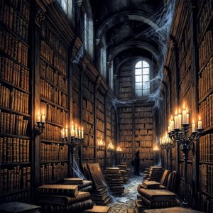 illustrations-fantasy · ancient · library · filled