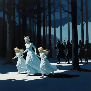 illustrations-fantasy-royalty · The Queen And Her Daughters Running From Armed