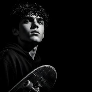 portraits-gel · Striking Black And White Fashion Teen Skateboarder Portrait
