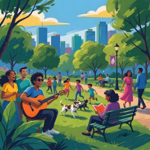 illustrations-social · A Bright Morning Day In A Lively City