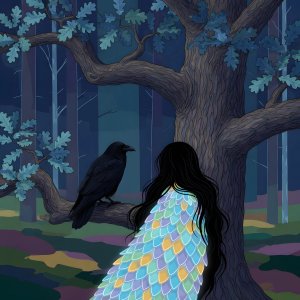 illustrations-fantasy-portraits · Raven With Pure Black Hair Wearing Luminensce Scales