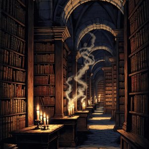 illustrations-fantasy · ancient · library · filled