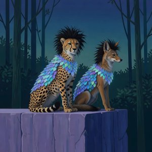 illustrations-fantasy-creatures · The Cheetah And Jackal With Wild Black Hair