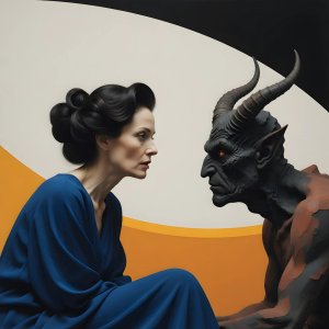 artistic-relationship-conflict · The Mistress And Demon In Deep Conversation In