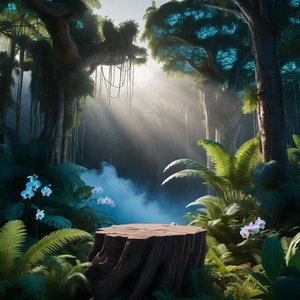 illustrations-landscape · Exotic Rainforest Deep At Dawn Towering Bioluminescent Trees
