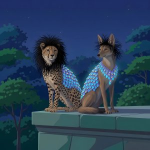 illustrations-fantasy-creatures · The Cheetah And Jackal With Wild Black Hair