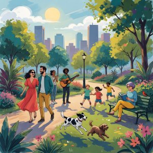 illustrations-social · A Bright Morning Day In A Lively City