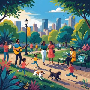 illustrations-social · A Bright Morning Day In A Lively City