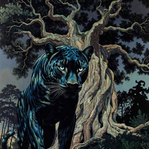 illustrations-fantasy-creatures · The Powerful Panther With Luminescent Scales Next To