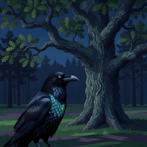 illustrations-fantasy-portraits · Raven With Pure Black Hair Wearing Luminensce Scales
