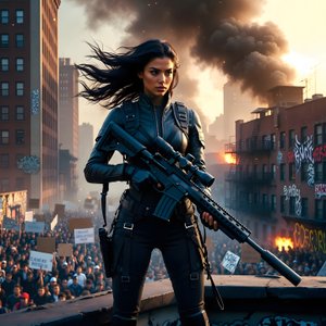 illustrations-scifi-mecha · A Rooftop Assassin In A Dystopian City Preparing