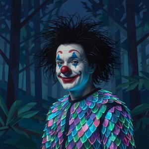 illustrations-fantasy-jesters · Clown With Wild Black Hair And Wearing Luminensce