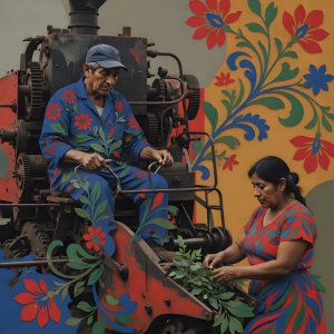 illustrations-work · Industrial Farm Machinery Fused With Matisse Like Decorative